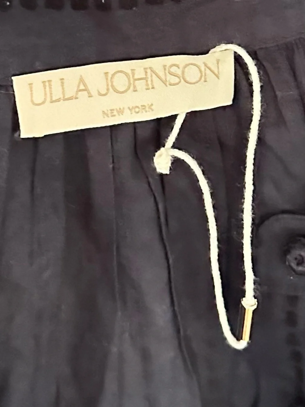 Ulla Johnson Navy Pintuck Lace-Trim Blouse